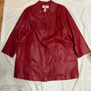 Vintage 1990’s Ladies Veranesi Red Leather Long Coat with pockets Size 22W